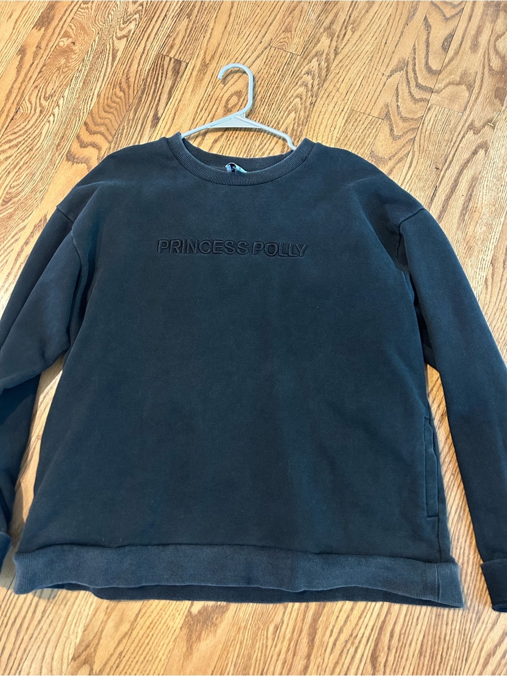 Princess Polly Black Crewneck Sweatshirt with Embroidered Logo